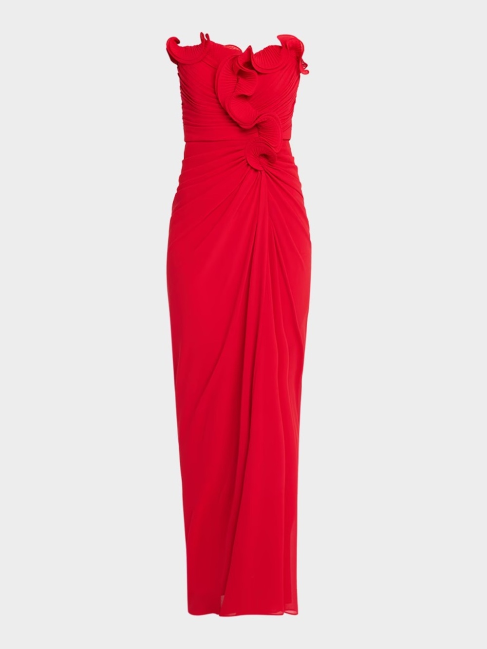 NWT Badgley Mischka Pleated Ruffled Chiffon Column Gown